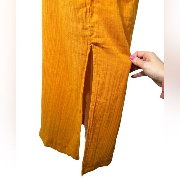 Free People Bright Orange Vieques Off The Shoulder Puff Sleeve Midi Dress - Picture 10 of 14